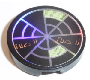 LEGO Tile 2 x 2 Round with Holographic Radar, silver Lines, 2 red Text, 2 green Sections Sticker with "X" Bottom (4150)