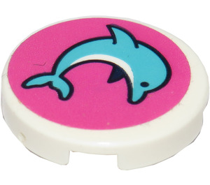 LEGO Tile 2 x 2 Round with Jumping Dolphin (Right) Sticker with Bottom Stud Holder (14769)