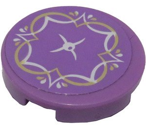 LEGO Tile 2 x 2 Round with Lavender Cushion with White and Gold Border Line Sticker with Bottom Stud Holder (14769)