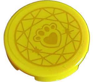 LEGO Tile 2 x 2 Round with paw print and Geometric pattern in gold Sticker with Bottom Stud Holder (14769)