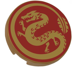 LEGO Tile 2 x 2 Round with Red Background and Gold Dragon with Bottom Stud Holder (14769 / 66110)