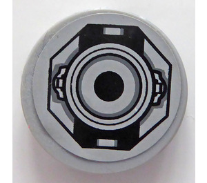 LEGO Tile 2 x 2 Round with SW Medium Stone Gray and Black Octagon and Circles Sticker with Bottom Stud Holder (14769)