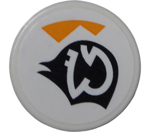 LEGO Tile 2 x 2 Round with White Pattern on Black Symbol and Orange Triangles (Right) Sticker with "X" Bottom (4150)