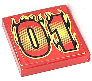 LEGO Tile 2 x 2 with '01' Sticker with Groove (3068)