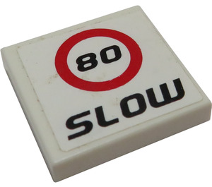 LEGO Tile 2 x 2 with '80' and 'SLOW' Sticker with Groove (3068)