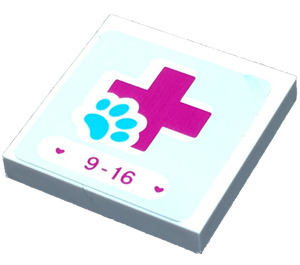 LEGO Tile 2 x 2 with "9-16" Sticker with Groove (3068)