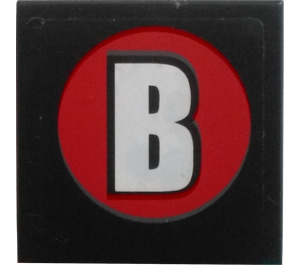 LEGO Tile 2 x 2 with "B" in Round Red Sticker with Groove (3068)