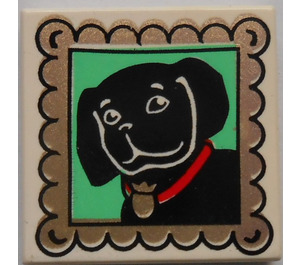 LEGO Tile 2 x 2 with Black Dog in Golden Frame Pattern with Groove (3068 / 83940)