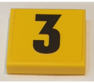 LEGO Tile 2 x 2 with Black Number 3 on Yellow Background Sticker with Groove (3068)