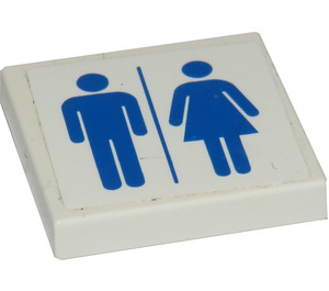 LEGO Tile 2 x 2 with Blue Man and Woman Symbols Sticker with Groove (3068)