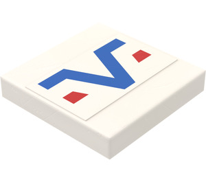 LEGO Tile 2 x 2 with Blue -V- and Red Lines Sticker with Groove (3068)