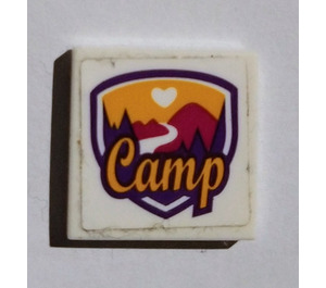 LEGO Tile 2 x 2 with "Camp" Sticker with Groove (3068)