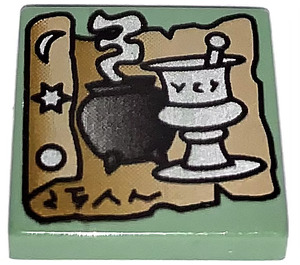 LEGO Tile 2 x 2 with Cauldron, Mortar and Pestle, and Parchment with Groove (3068)