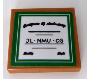 LEGO Tile 2 x 2 with 'Certificate of Authenticity' and 'JL - MNU - CG ' Sticker with Groove (3068)