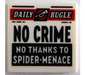 LEGO Gładka płytka 2 x 2 z 'DAILY BUGLE' I 'NO CRIME NO THANKS TO SPIDER-MENACE' z rowkiem (3068)