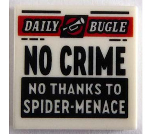 LEGO Tile 2 x 2 with 'DAILY BUGLE' and 'NO CRIME NO THANKS TO SPIDER-MENACE' with Groove (3068)