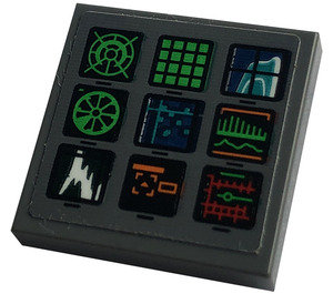 LEGO Tile 2 x 2 with Display Screens, Charts, Graphs, Radar, Grids Sticker with Groove (3068)