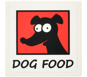 LEGO Tile 2 x 2 with 'DOG FOOD' Sticker with Groove (3068)