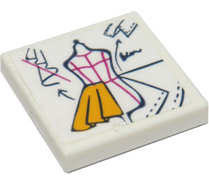 LEGO Tile 2 x 2 with Dress Sketch Pattern Sticker with Groove (3068)