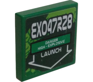 LEGO Tile 2 x 2 with EXO47R28 Danger/Launch Sticker with Groove (3068)