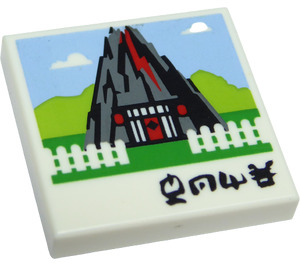 LEGO Tile 2 x 2 with Garmaddon Volcano Home and White Fence with Groove (3068 / 34781)