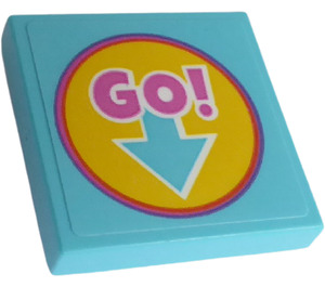 LEGO Tile 2 x 2 with 'GO!' In Circle and Down Arrow Sticker with Groove (3068)