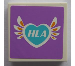 LEGO Tile 2 x 2 with heart with wings and  'HLA' Sticker with Groove (3068)