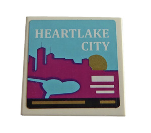 LEGO Fliese 2 x 2 mit "HEARTLAKE  CITY" From set 41106 Aufkleber mit Nut (3068)