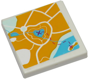 LEGO Tile 2 x 2 with Heartlake City Map Sticker with Groove (3068)