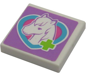 LEGO Tile 2 x 2 with Horse in Heart Sticker with Groove (3068)