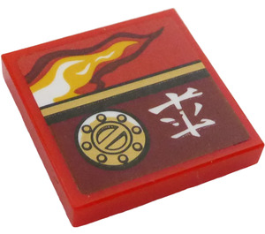 LEGO Tile 2 x 2 with Left Flame and Gold Round Sticker with Groove (3068)