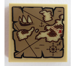 LEGO Tile 2 x 2 with Map with the Sea, Islands and Ship Sticker with Groove (3068)