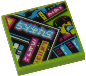 LEGO Tile 2 x 2 with Neon City print with Groove (3068)