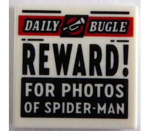 LEGO Tile 2 x 2 with Newspaper 'DAILY BUGLE' and 'REWARD! FOR PHOTOS of SPIDER-MAN' with Groove (3068)