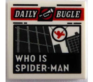 LEGO Tile 2 x 2 with Newspaper 'DAILY BUGLE' and 'WHO IS SPIDER-MAN' with Groove (3068)