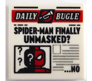 LEGO Tile 2 x 2 with Newspaper 'DAILY BUGLE', 'SPIDER-MAN FINALLY UNMASKED?' and '...NO' '' with Groove (3068)
