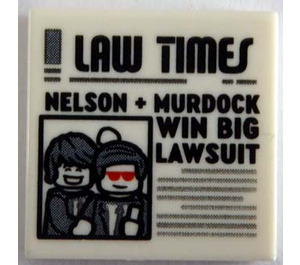 LEGO Tile 2 x 2 with Newspaper 'LAW TIMES' and 'NELSON + MURDOCK WIN BIG LAWSUIT' with Groove (3068)