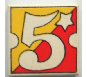 LEGO Tile 2 x 2 with number "5" on yellow/orange background with Groove (3068)