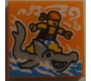 LEGO Tile 2 x 2 with Pirate surfing on shark with Groove (3068)