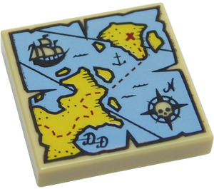 LEGO Tile 2 x 2 with Pirate Treasure Map with Groove (3068)
