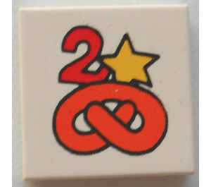 LEGO Tile 2 x 2 with Pretzel, Star and Number "2" with Groove (3068)