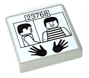 LEGO Tile 2 x 2 with Prisoner Mug Shot, Hand Prints and '23768' with Groove (3068)