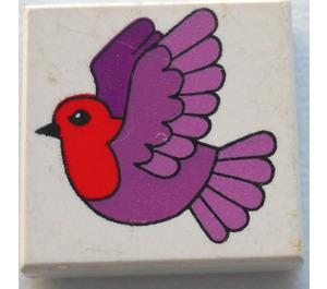 LEGO Tile 2 x 2 with Purple and Red Bird with Groove (3068)