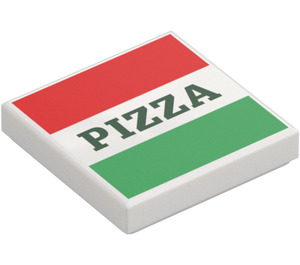 LEGO Fliese 2 x 2 mit Rot und Grün Streifen und Pizza mit Nut (3068 / 29716)