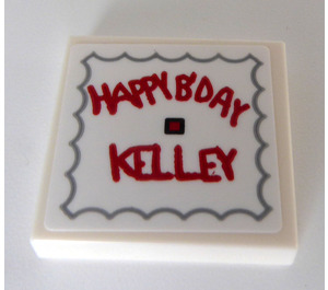 LEGO Tile 2 x 2 with Red HAPPY B'DAY KELLEY Sticker with Groove (3068)