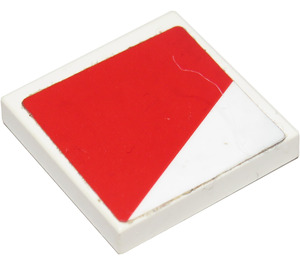 LEGO Tile 2 x 2 with Red Trapezoid (Right) Sticker with Groove (3068)