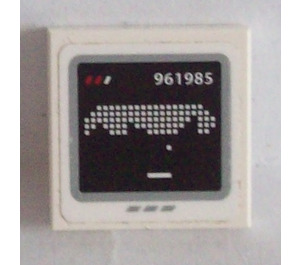 LEGO Tile 2 x 2 with Screen with White '961985' and Pixelated Pattern Sticker with Groove (3068)