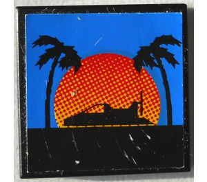 LEGO Tile 2 x 2 with Ship and Palm Trees in Sunset Sticker with Groove (3068)