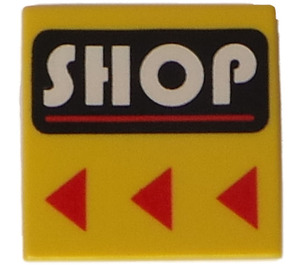 LEGO Tile 2 x 2 with Shop and Arrows with Groove (3068)