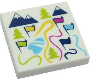 LEGO Tile 2 x 2 with Ski Map, Mountains, Flags with Groove (3068 / 33800)